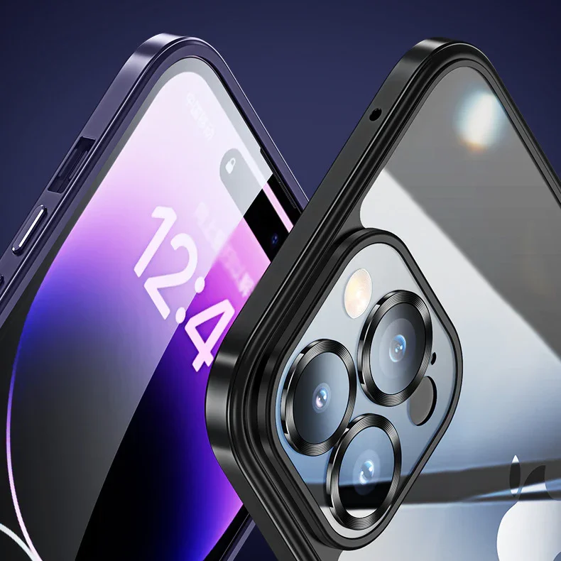 For iPhone13/14 Lens Nano Glass Metal Frame Phone Case