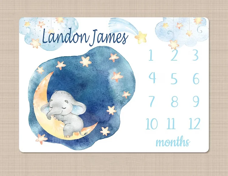 Personalized Moon Elephant Baby Milestone Blanket For Comfort & Unique | BKMS104