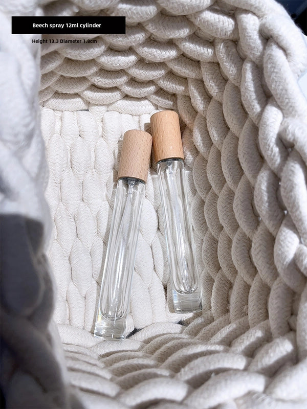 Perfume Sub-bottle High-end Portable 10 Ml Small Sample Bottle Press Bottle Glass Spray Replacement Bottle Wooden Lid Empty Bottle