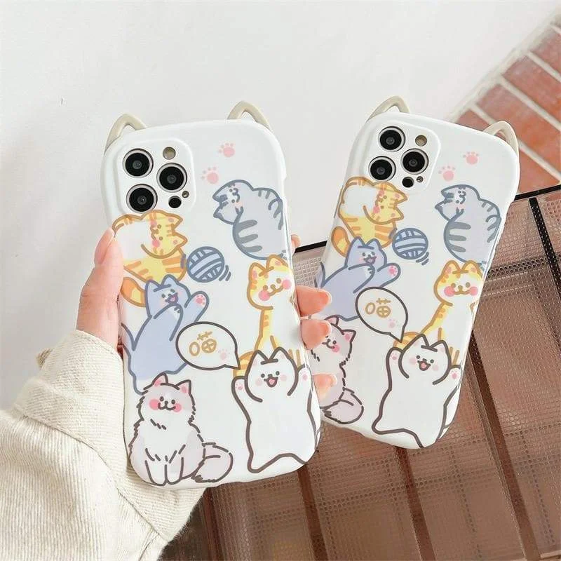 Cute Lovely Cat Ears Cartoon Cats Phone Case for iphone7/7plus/8/8P/X/XS/XR/XS Max/11/11 pro/11 pro max/12/12pro/12mini/12pro max SP16026