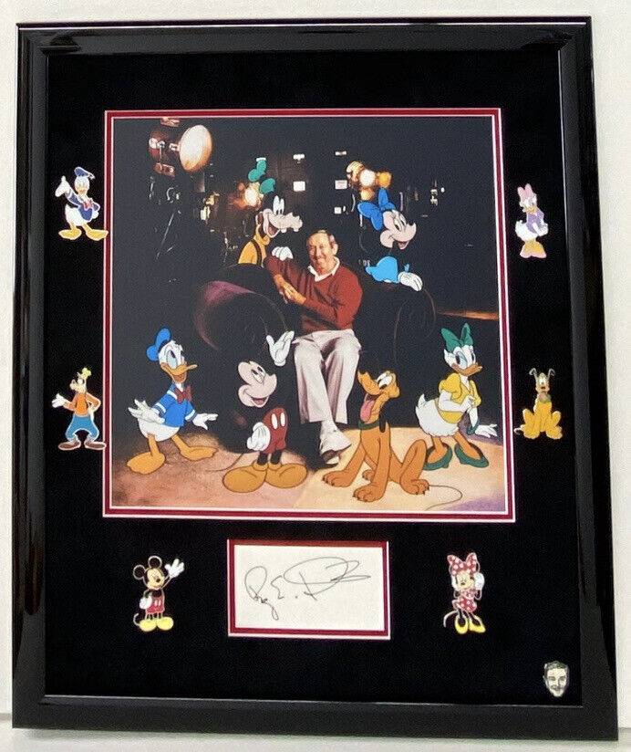 Roy Disney Signed Autographed 17x20 Frame With Disney Character Pins Disney