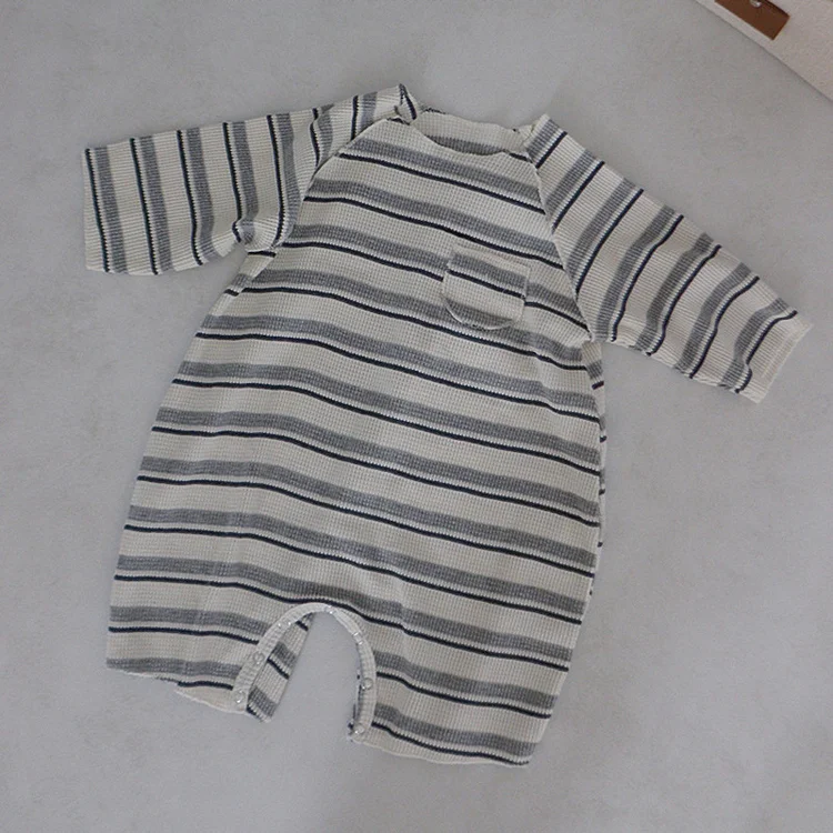 Baby Boy/Girl Stripe Pullover Long Sleeve Romper with Hat