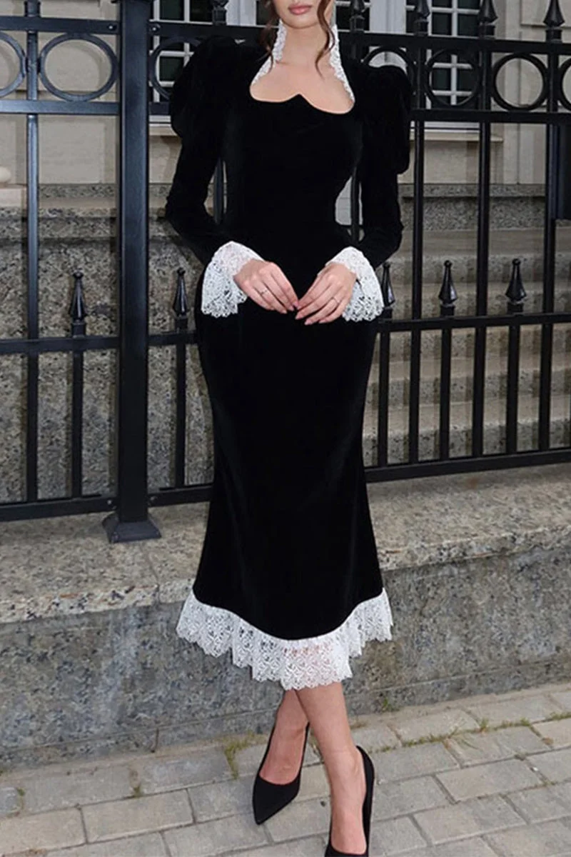 Velvet Square Neck Wrapped Skirt Dresses