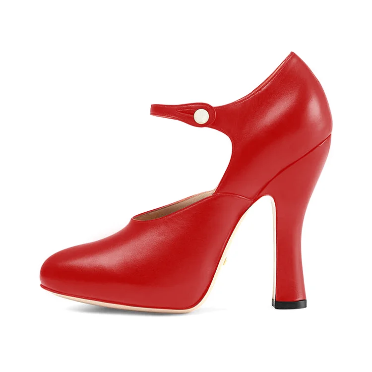 Red Vintage Heels Closed Toe Retro Chunky Heel Pumps |FSJ Shoes