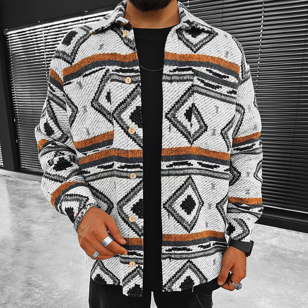 Geometric Pattern Cotton Twill Long-sleeved Shirt