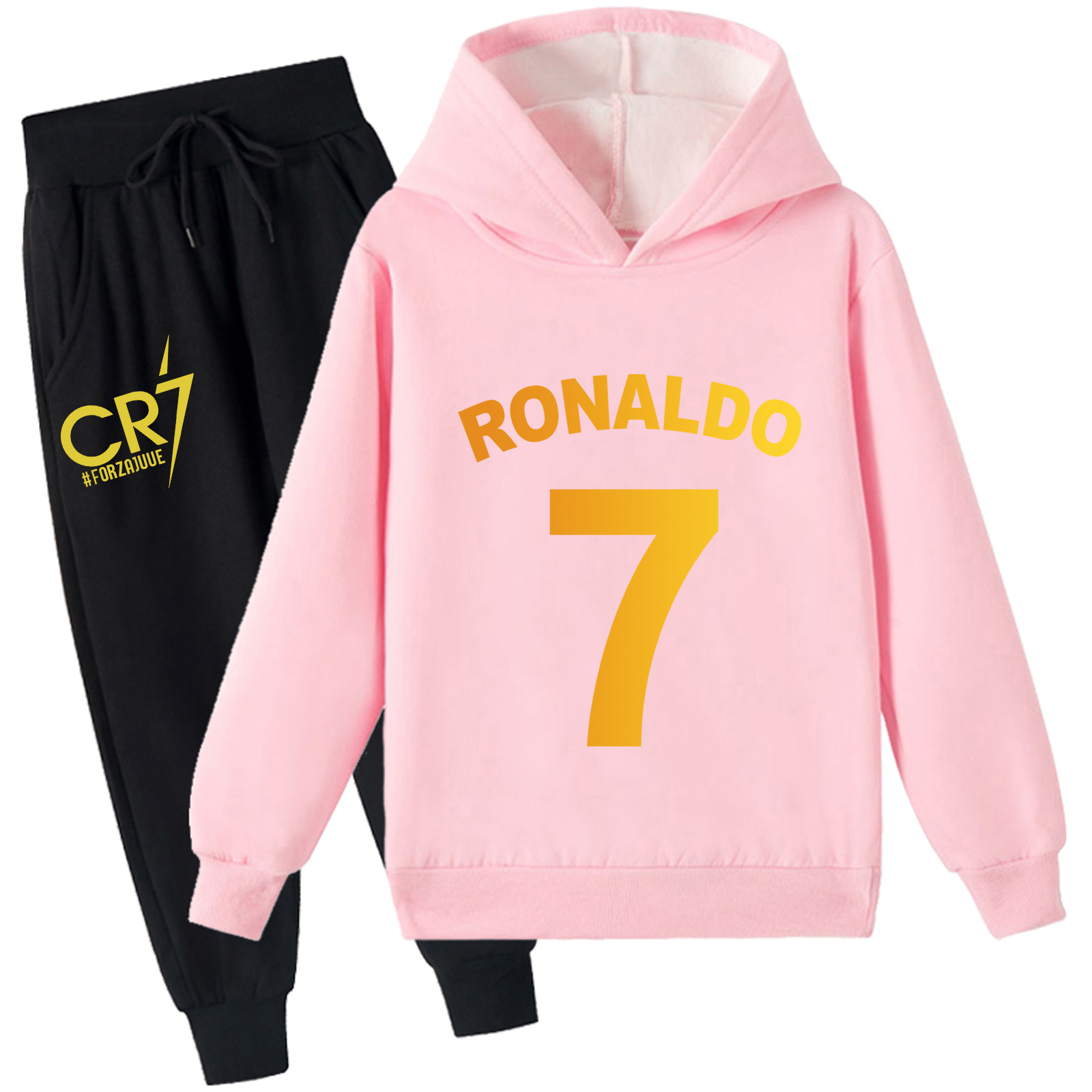 Mayoulove Cristiano Ronaldo Fleece Hoodie Set for Boys  Girls - Stylish Sportswear, Perfect for Fans and Active Kids-Mayoulove