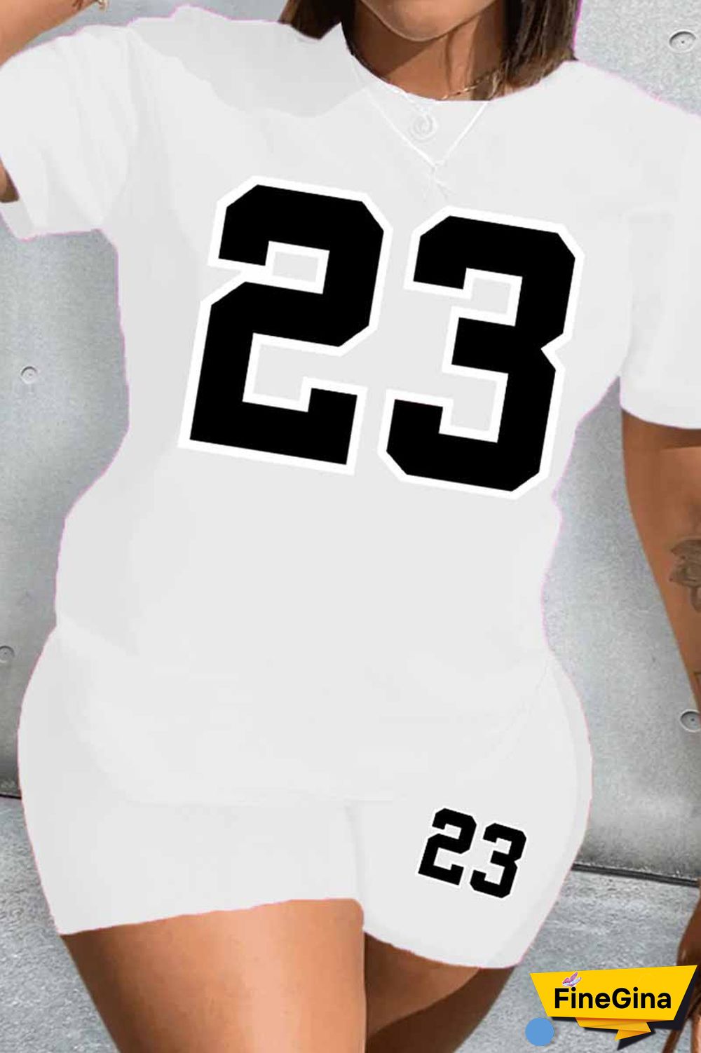 White Casual Print Patchwork O Neck Short Sleeve Two Pieces