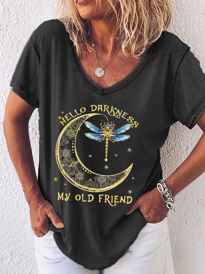 Women's Hello Darkness My Old Friend V-Neck T-Shirt