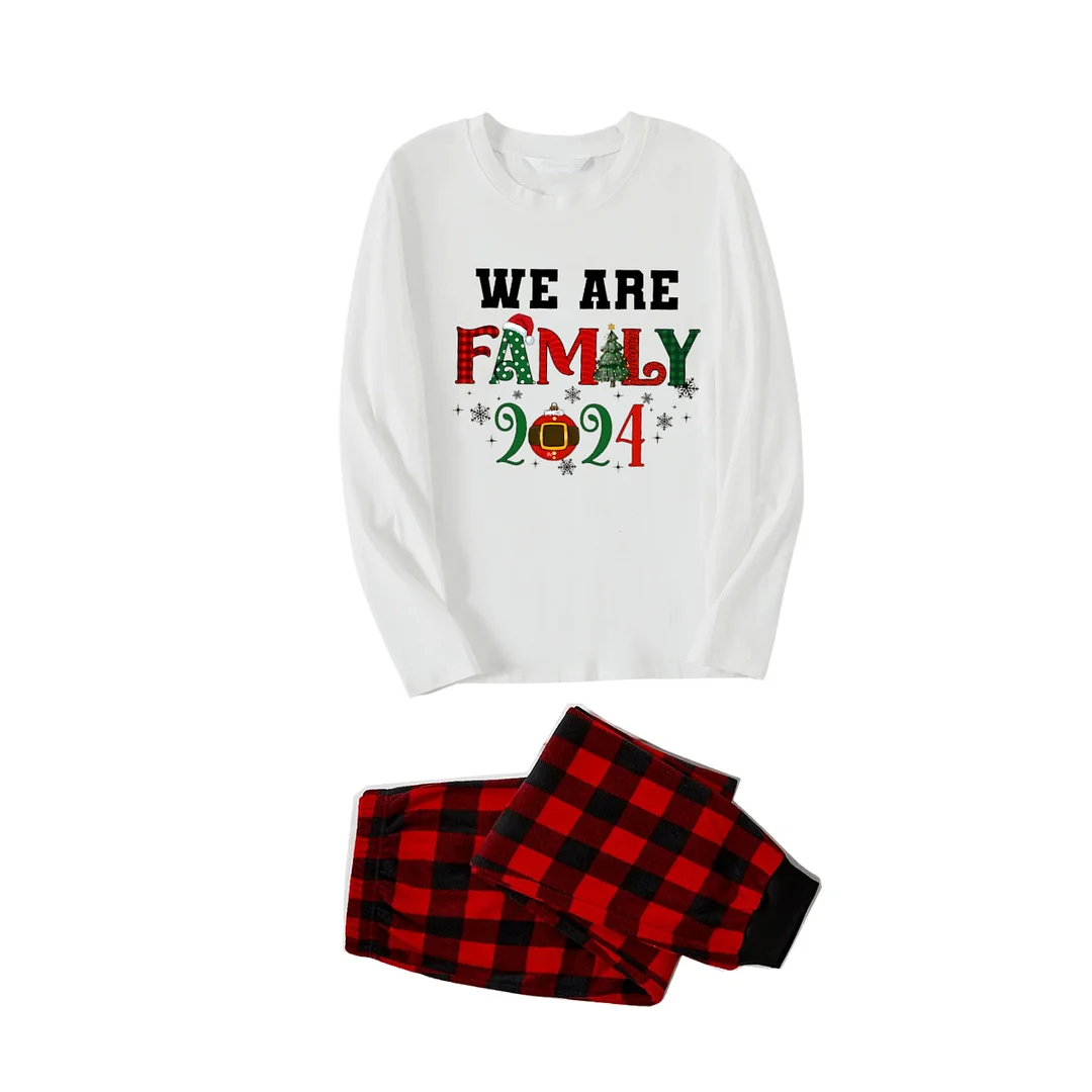 "We are Family Christmas" Christmas Pattern Printed Red and Black Plaid Family Matching Pajamas