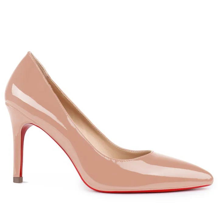 90mm Middle Heels Pointy Toe Red Bottom Pumps-MERUMOTE