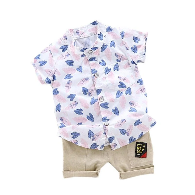 Toddler Baby Boy Summer Shirt Clothing Suit Fashion Leaf Print Set Children Infant Boys Clothes Set