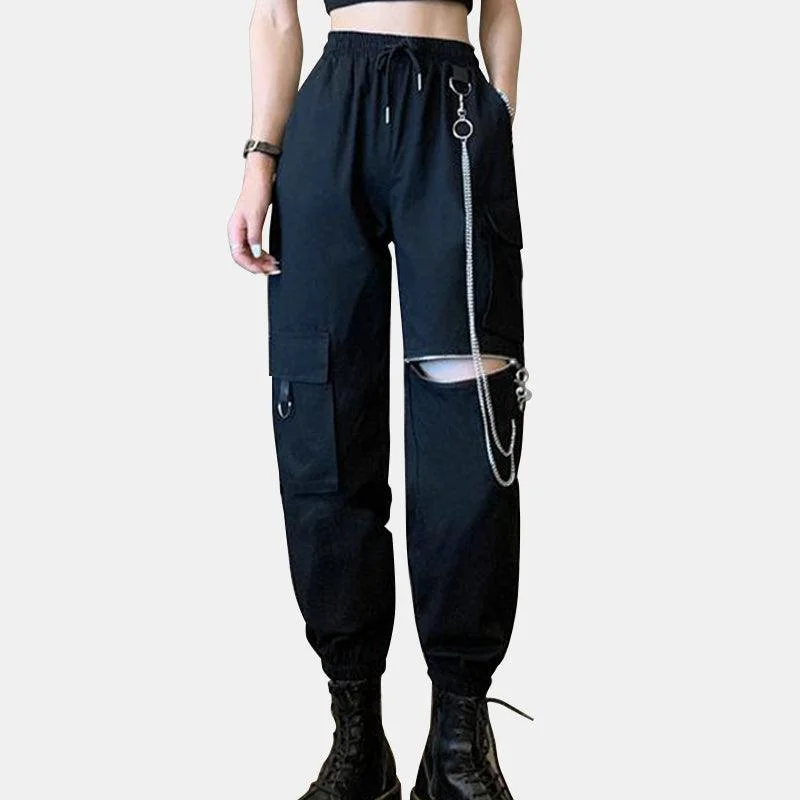 Chained Zipper Cargo Pants