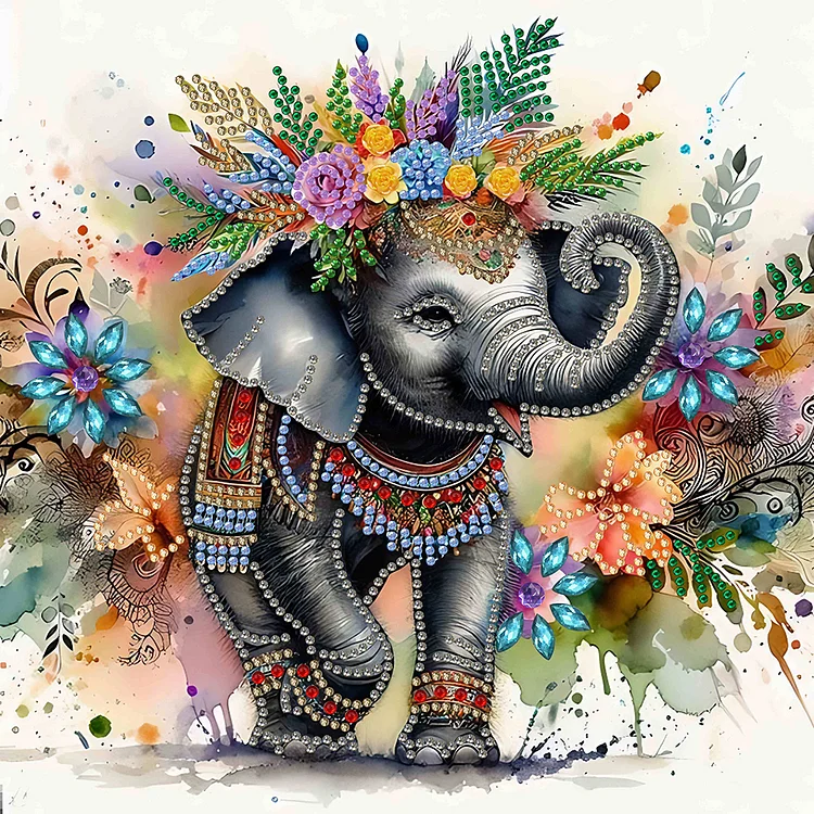 Indian Painted Elephant 30*30CM(Canvas)   Special Shaped Diamond Painting gbfke