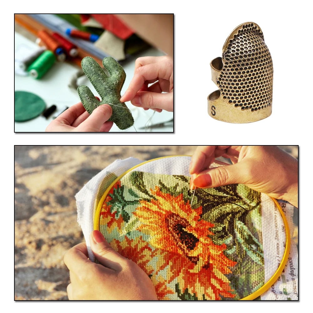 Brass Thimble Finger Sleeve Embroidery Finger Tips Cross Stitch Sewing Tool