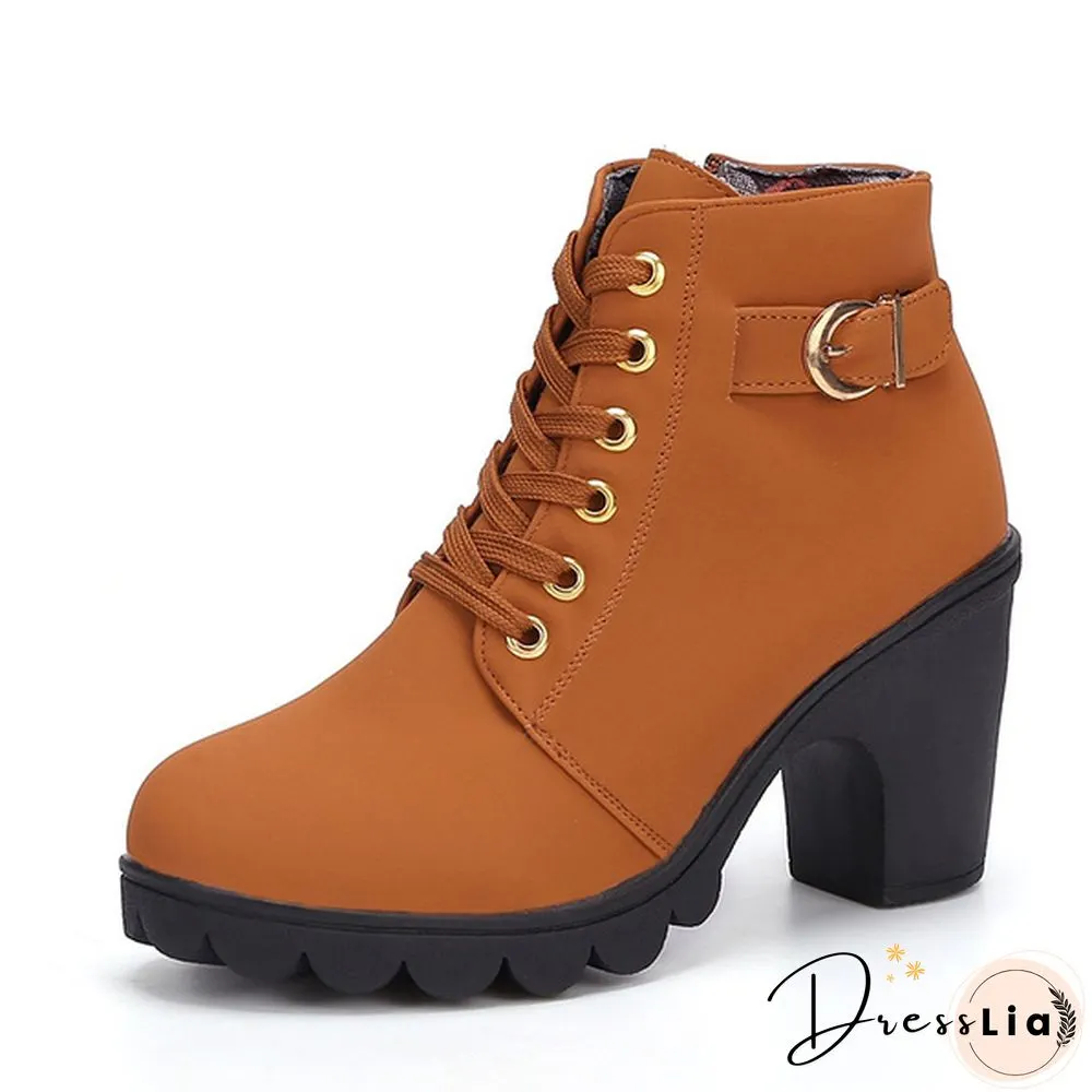 LSKJ Women Heel Short Boots Ankle Warm Short Boots Female Boots