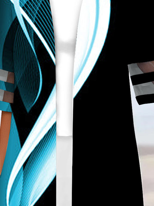 Women Half Sleeve Scoop Neck Striped Printed Colorblock Two-Pieced Tops