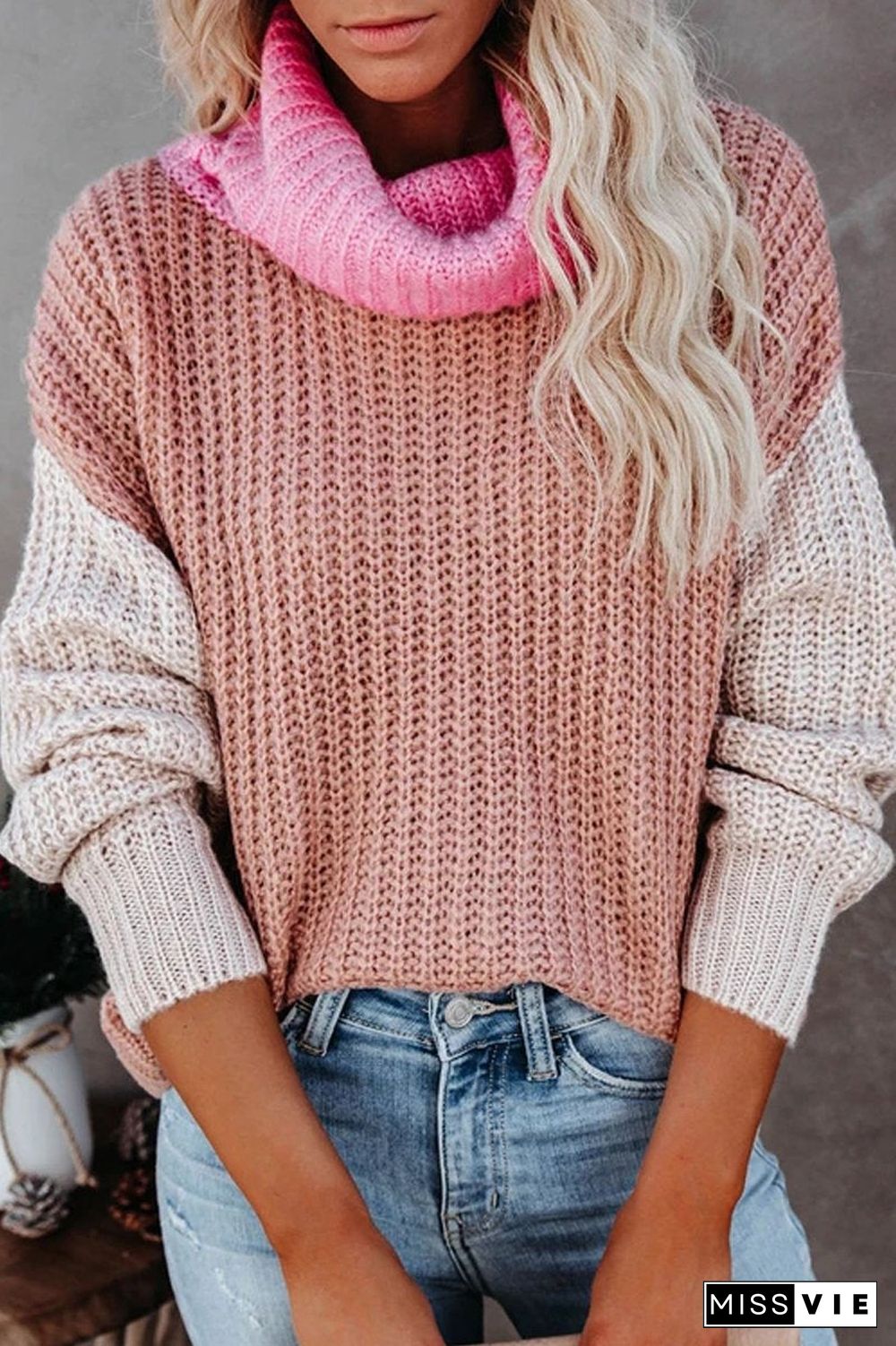 Turtleneck Color Block Casual Sweater