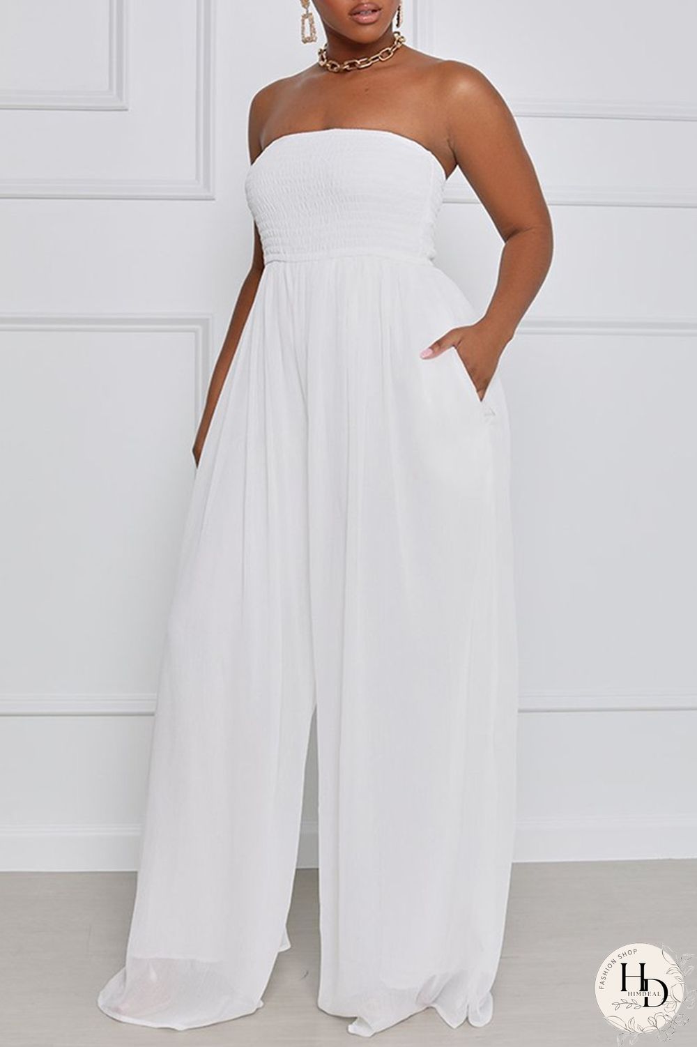 Yellow Sexy Casual Solid Backless Strapless Regular Jumpsuits