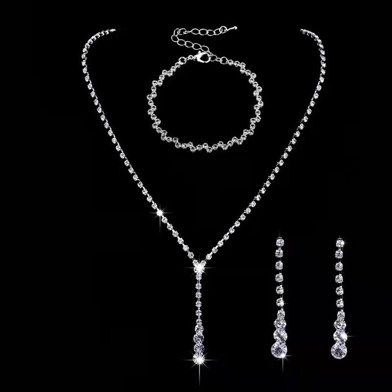 Minimalist Solid Color Rhinestone Inlay Zircon Jewelry Set