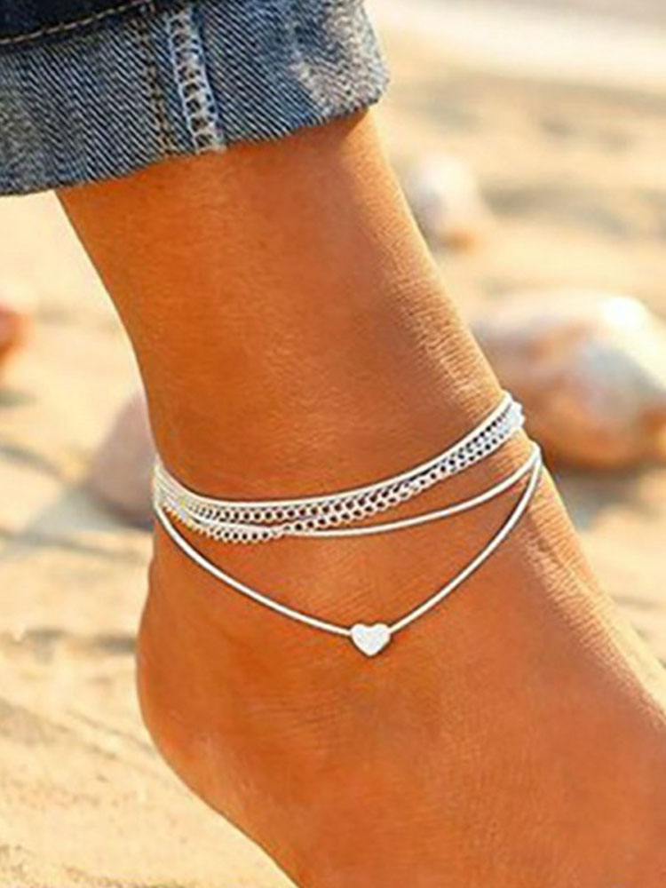 Comstylish Bohemian Heart Double Chain Anklet