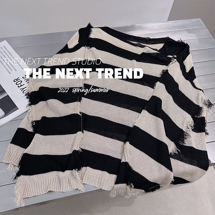Unique Tassel Design Knitted Pullovers Women Korean Fahsion Striped Long Sleeve Jumpers Female Casual Loose Sweaters New