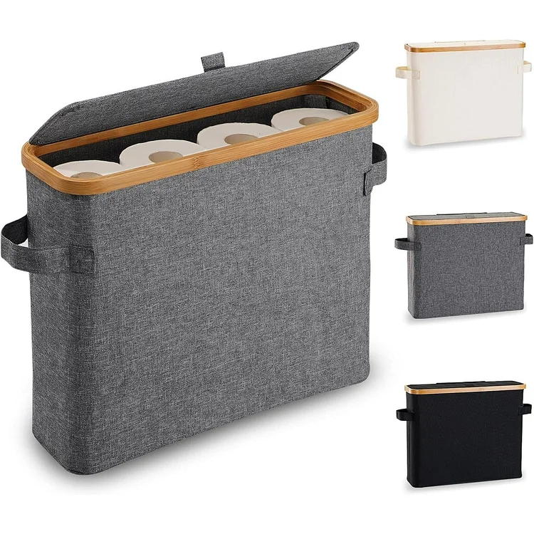 Sanmadrola Toilet Paper Storage Basket with Lid Bamboo Toilet Paper Storage Holder Stand Organizer for Bathroom, Toilet Paper Storage Box Container with Handle Toilet Tissue Storage Bin for RV Closet