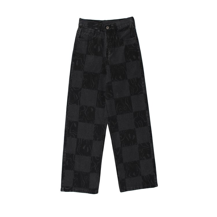 Plaid Jeans plus Size Retro Sports Trousers Loose Men's Clothing Trousers Men Jeans