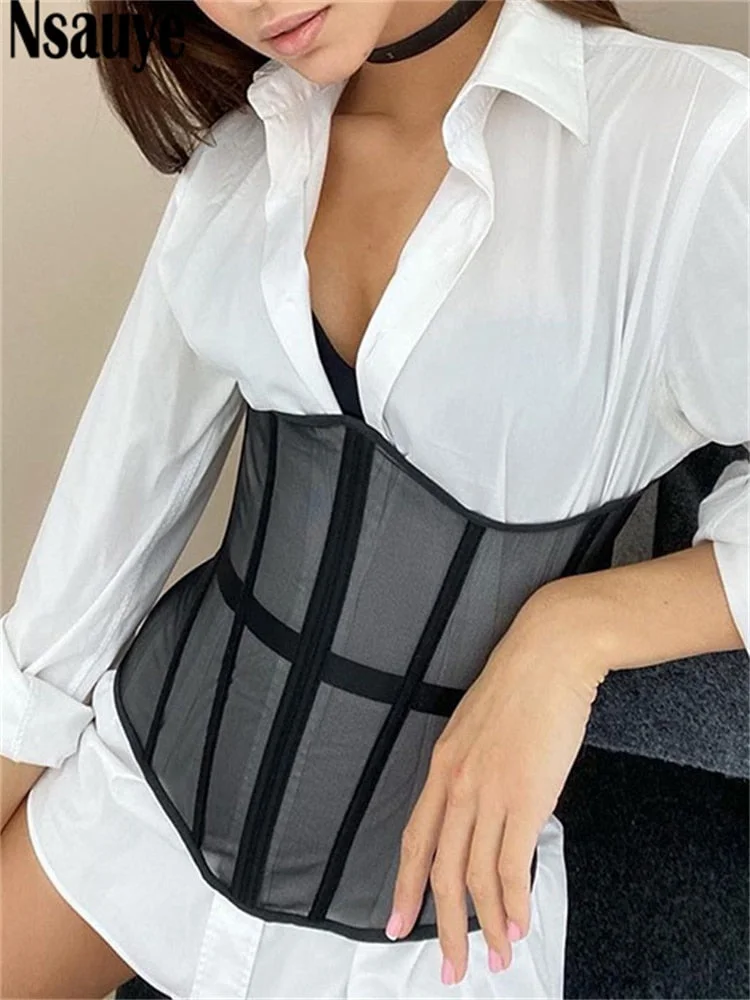 Nsauye Female Crop Top Sexy Off Shoulder See Through Summer 2022 Sleeveless Tube Y2K Corset Tops Women Party Club Tank Top