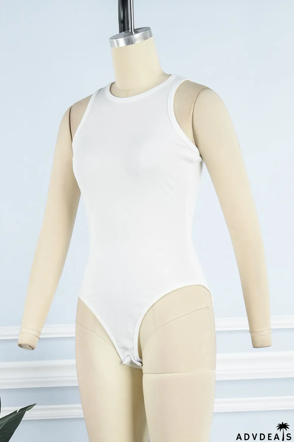 Apricot Casual Solid Patchwork O Neck Skinny Jumpsuits