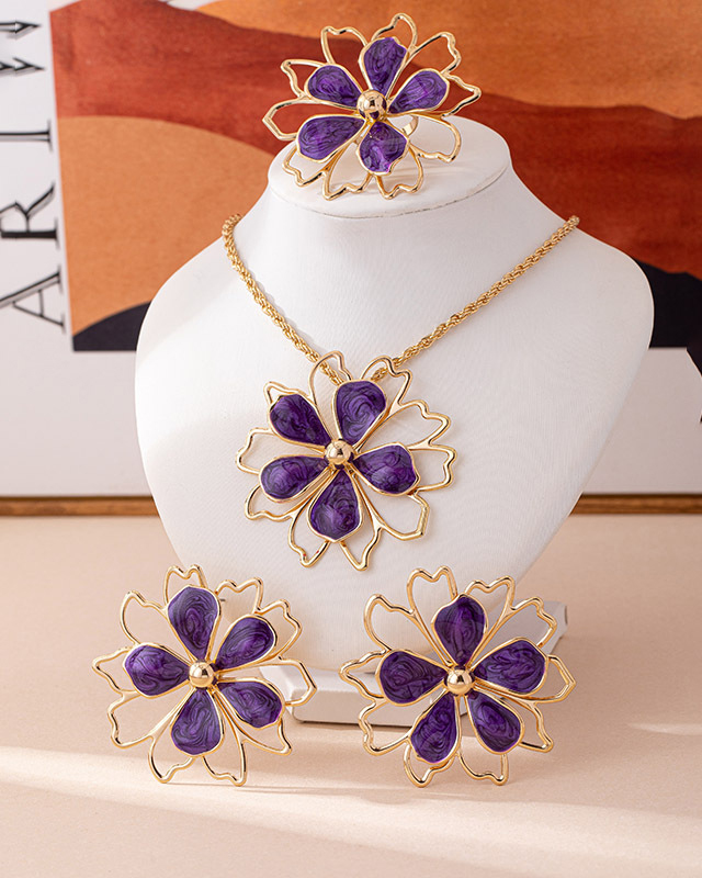 Pearlescent Floral Earrings, Necklace & Ring Set