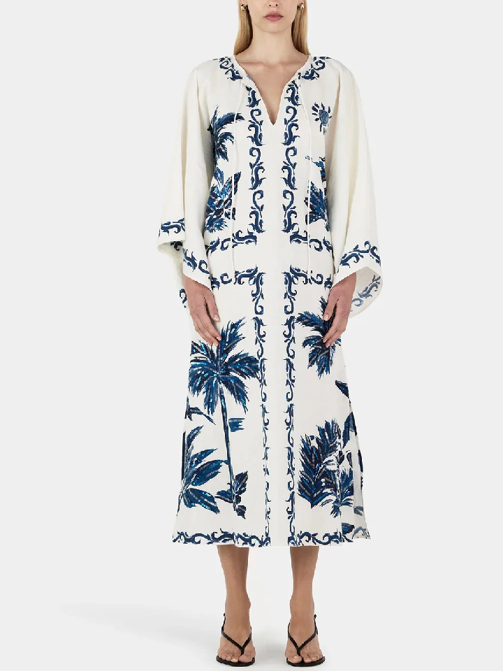 Vintage Hawaiian Print Sequined Oversized Loose Midi Dress
