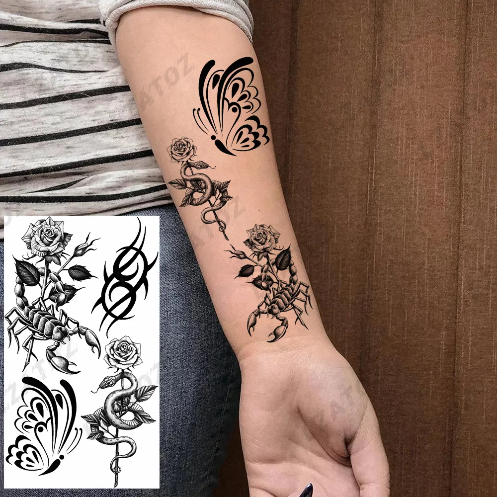 Sdrawing Eye Flower Temporary Tattoos For Woman Adults Rose Butterfly Tiny Fake Tattoo Sticker 3D Finger Waterproof Tatoos