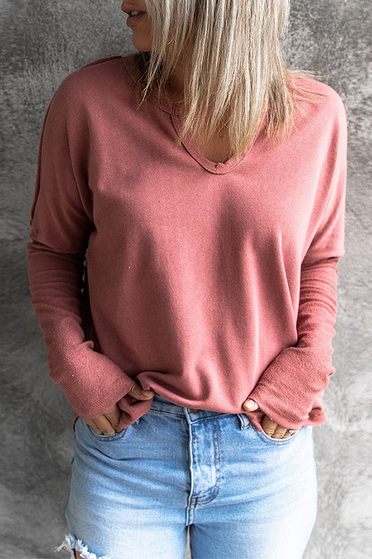 Casual Solid Split Joint V Neck Tops - Life is Beautiful for You - SheChoic