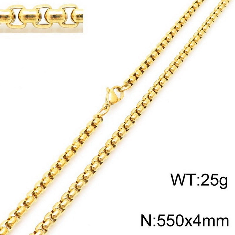 Fashion Classics Square Pearl Chain Men’s And Women’s Titanium Steel Necklace