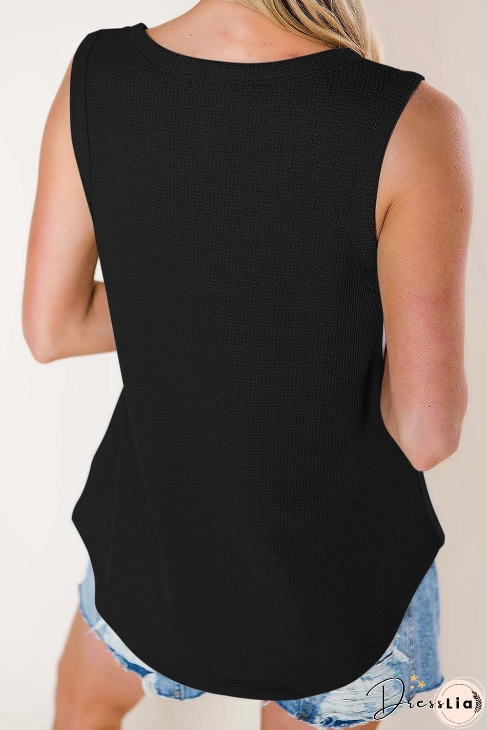 Chic Eyelet Detail Waffle Knit Sleeveless Tank