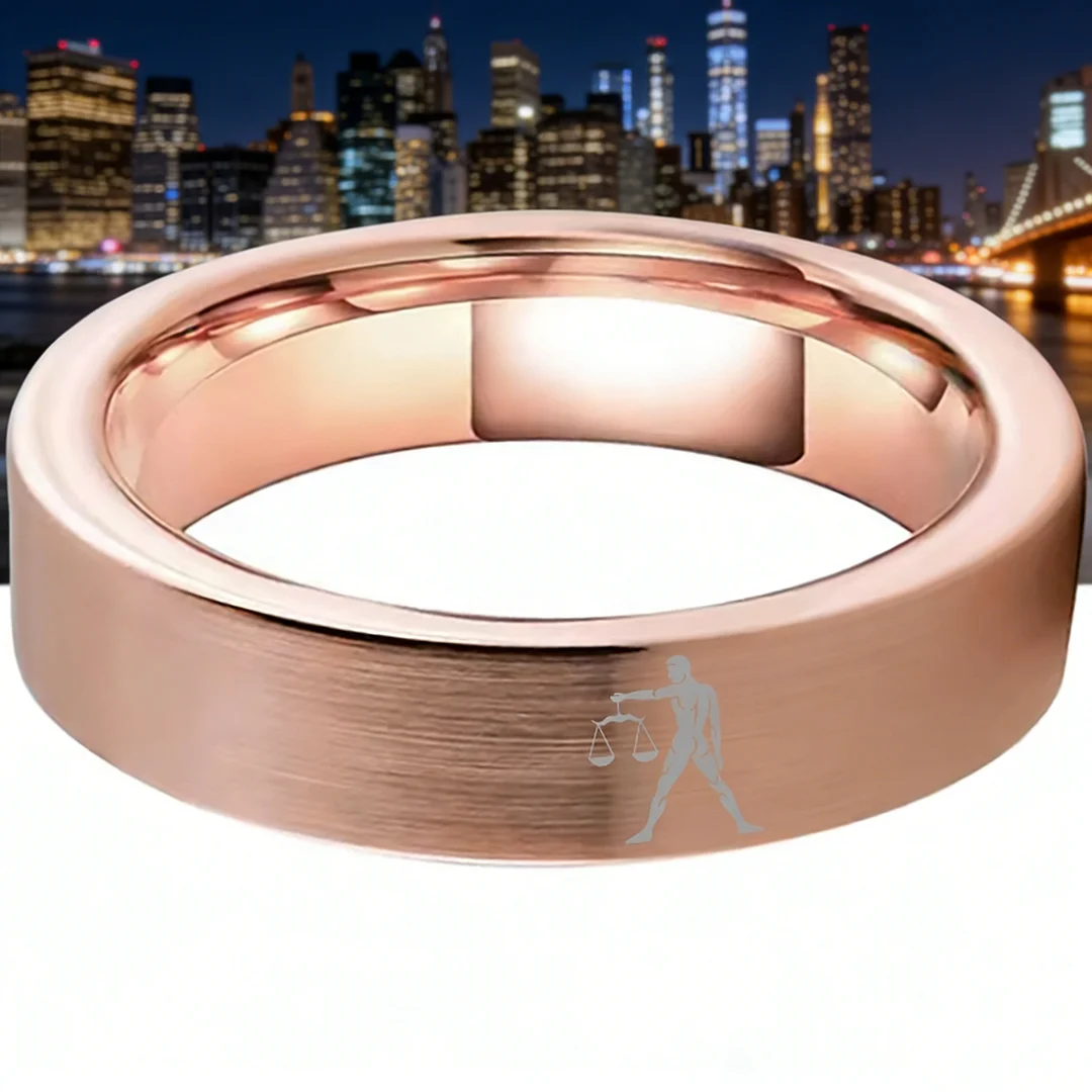 Mens Womens Rose Gold Libra Tungsten Carbide Rings Couple Wedding Band Flat Top Comfort Fit 4MM 6MM 8MM