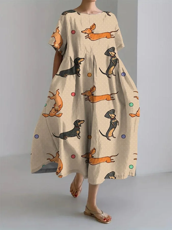 Women's Dogs Print Short Sleeve Casual Dress