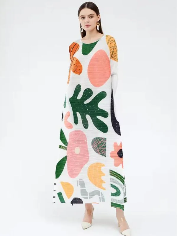 Loose Contrasting Printed Midi Dress