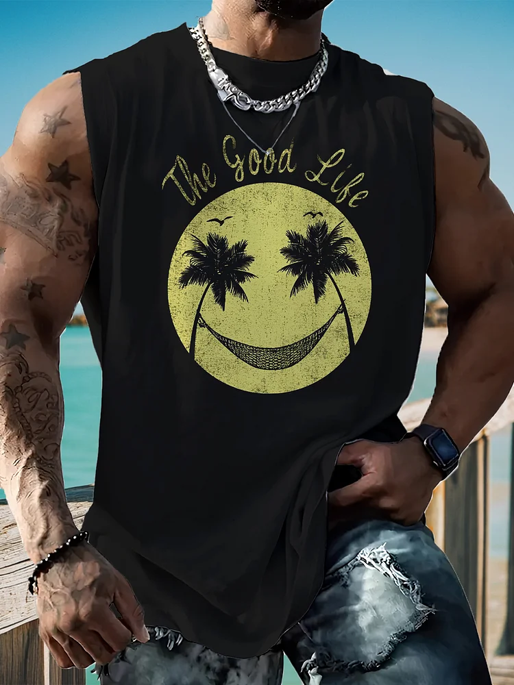 Men's The Good Life Smiley Palm Tree Graphic Print Tank Top