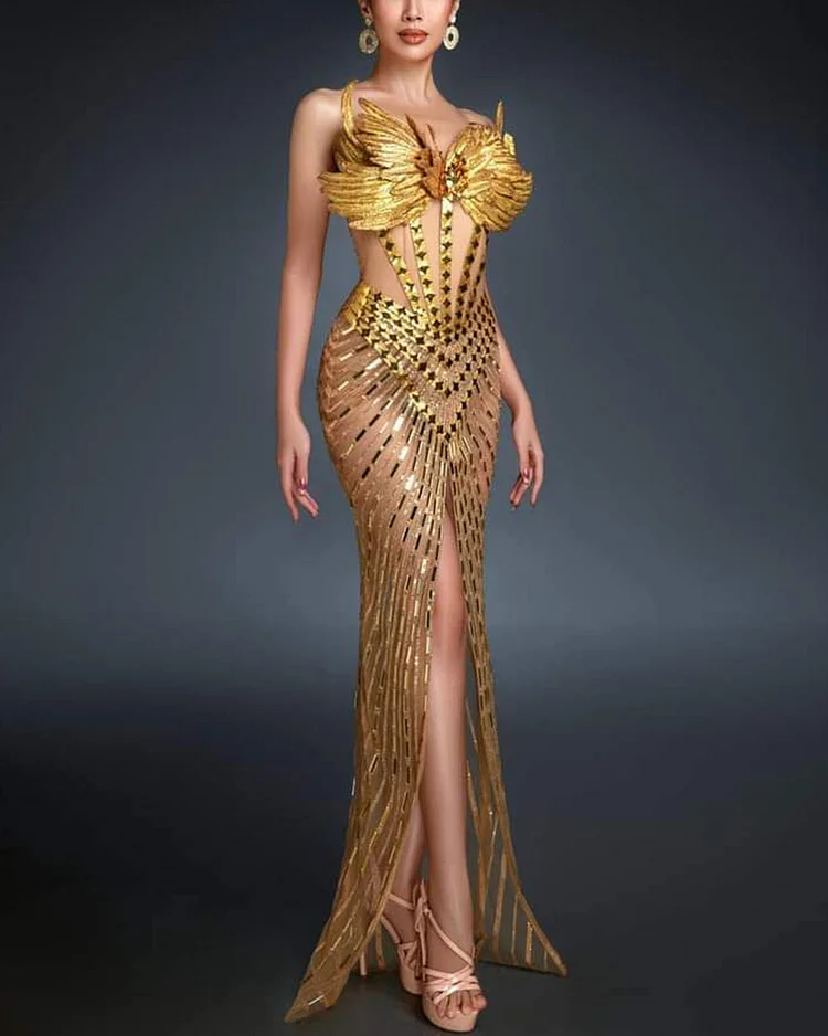 Sexy Feather Mirror Sequin Dress
