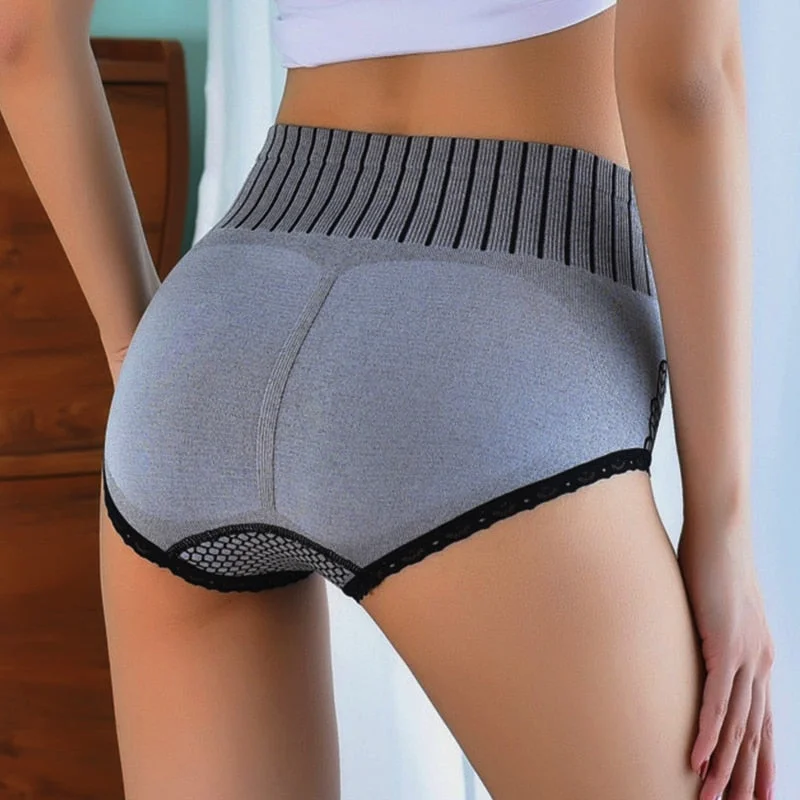 FINETOO High Waist Women Lift Up Lace Panties Slim Underpants Bodyshaper Femme Underwear Girls Honeycomb Antibacterial Pantys