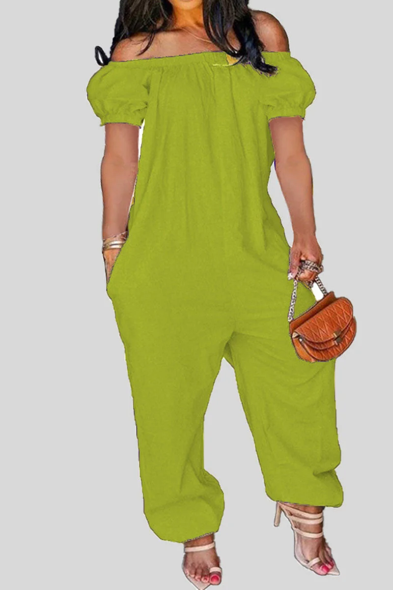 Casual Solid Patchwork Off the Shoulder Loose Jumpsuits