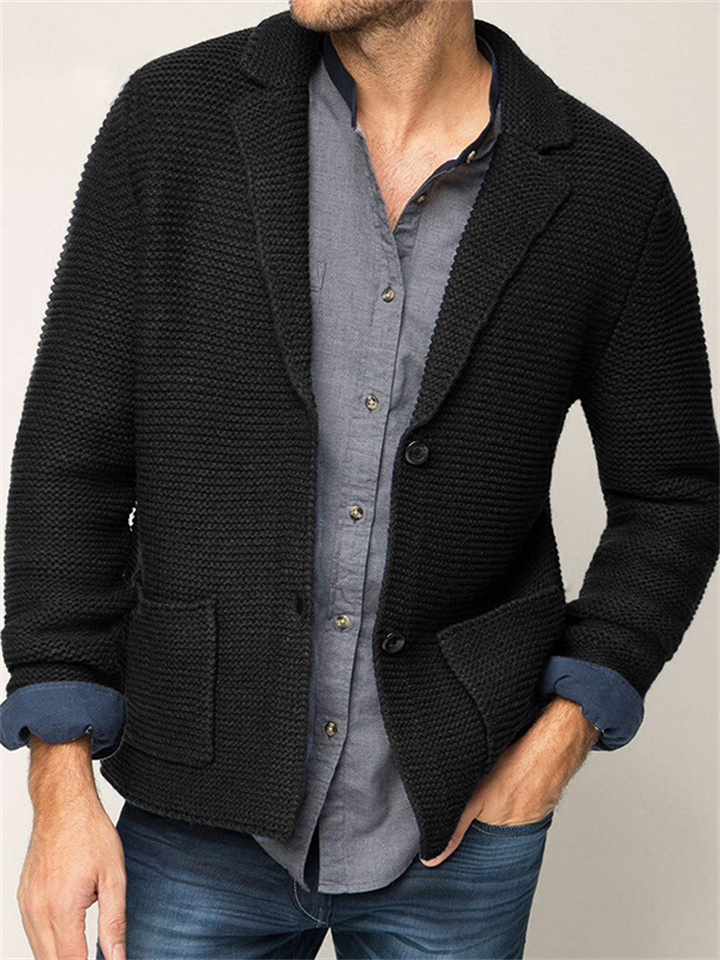 Men's Lapel Solid Color Knitted Cardigan Sweater | 168DEAL