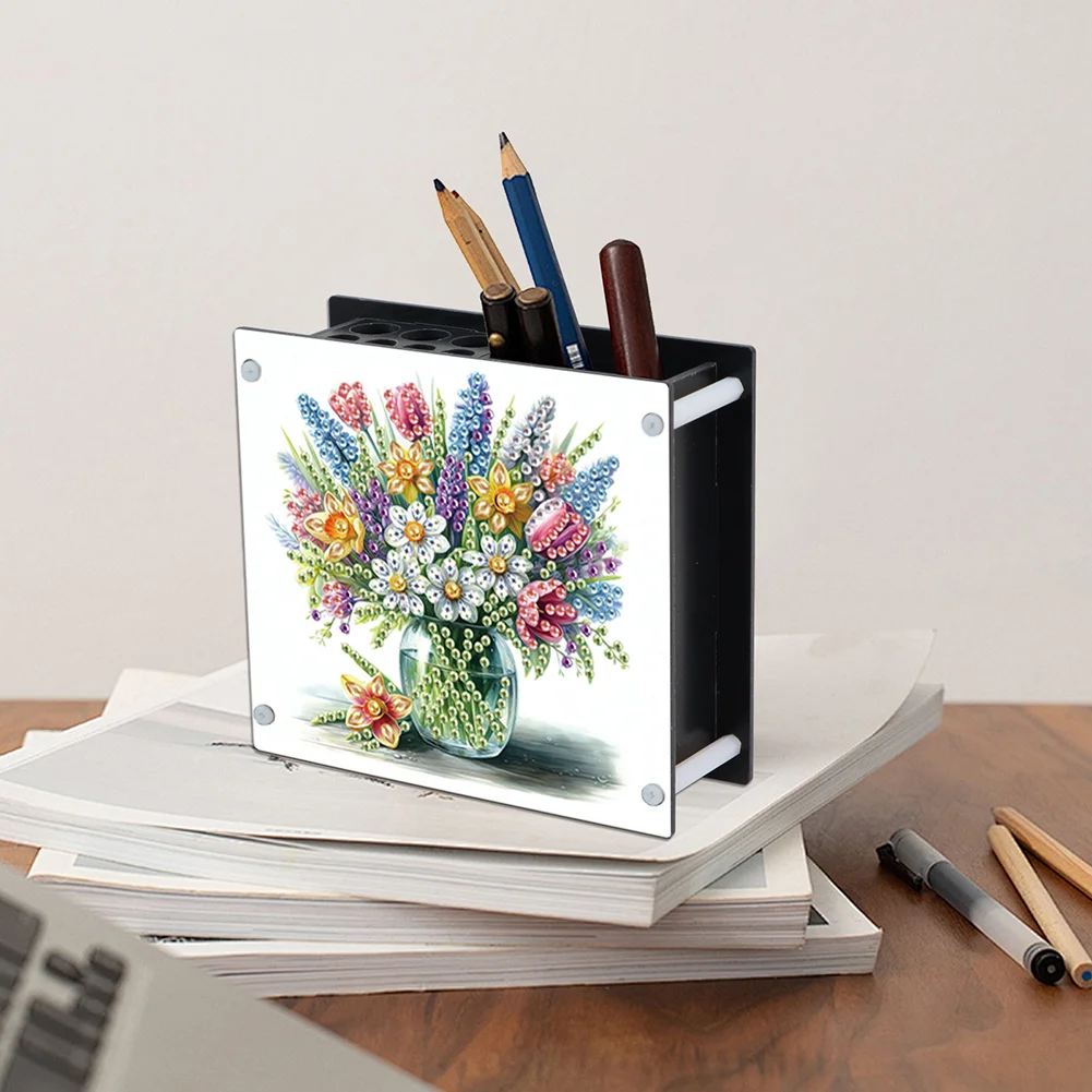 DIY Flower Special Shaped Diamond Painting Acrylic Pencil Holder Organizer