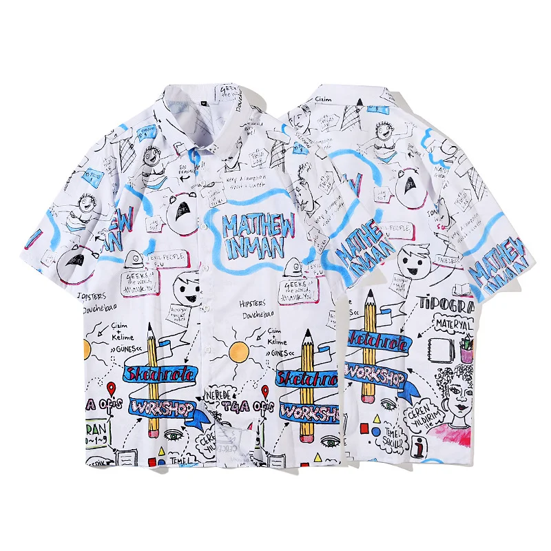  Text graffiti casual loose cardigan lapel shirt