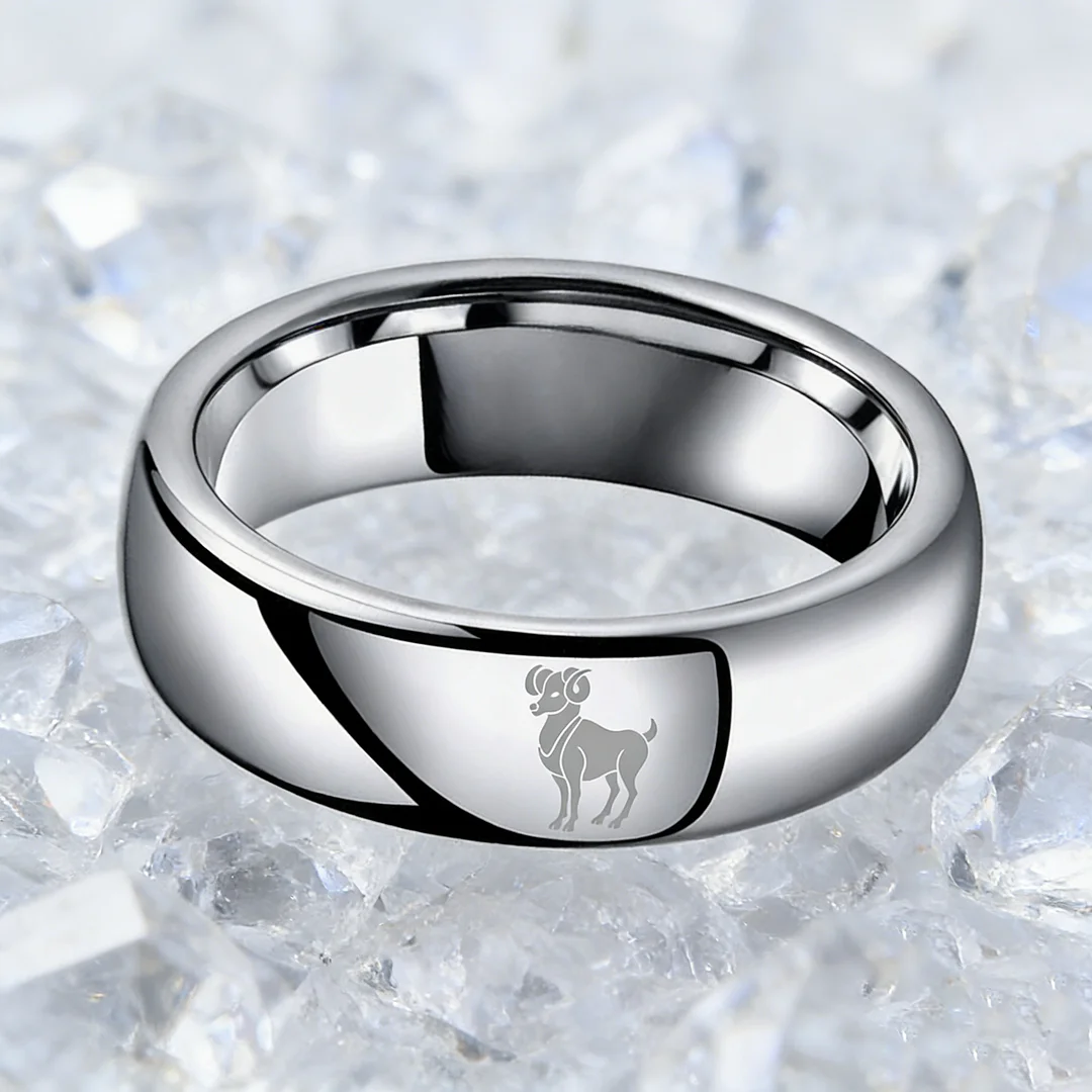 Men Women Aries Tungsten Carbide Rings Domed Top Sliver Tungsten Wedding Bands 4MM 6MM 8MM