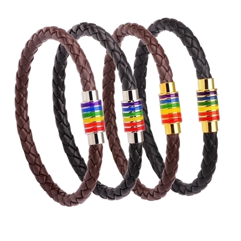 European And American Braided Leather Rainbow Colorful Bracelet