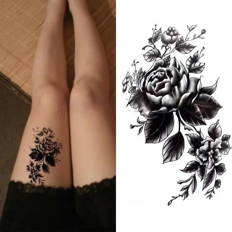 Dark Flower Temporary Tattoo Female Waterproof Sexy Gothic Clavicle Water Transfer Art Fake Tattoos Arm Chest Tattoo Stickers