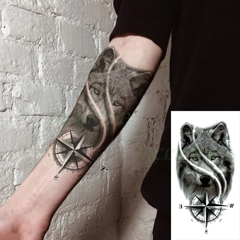 Waterproof Temporary Tattoo Sticker Wolf Forest Moon Tree Bear Animal Fake Tatoo Flash Tatto Arm Leg Body Art for Women Men