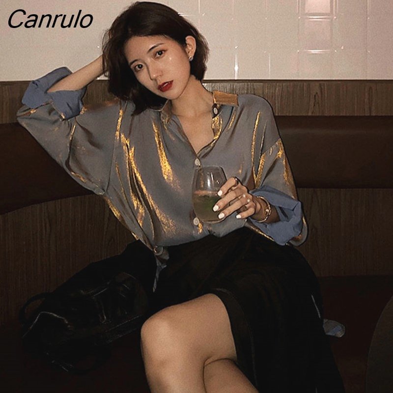 Canrulo Shirts Women Retro Spring Long Sleeve Chic Korean Stylish Ladies Outerwear All-match Popular College Girls Tops Street